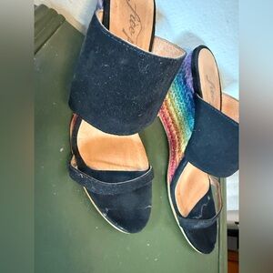 Stylish Black Wedge Sandals with Rainbow Heel free people